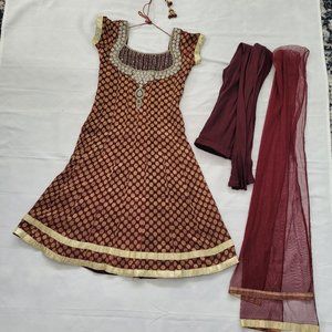 Indian partywear Maroon women anarkali dress size 6